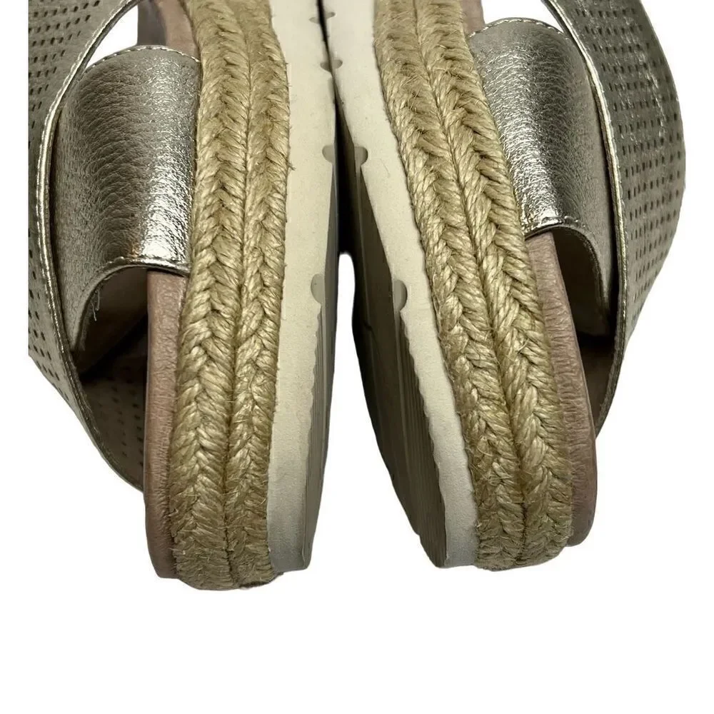Earth modena marigold gold leather espadrille wedges size 7